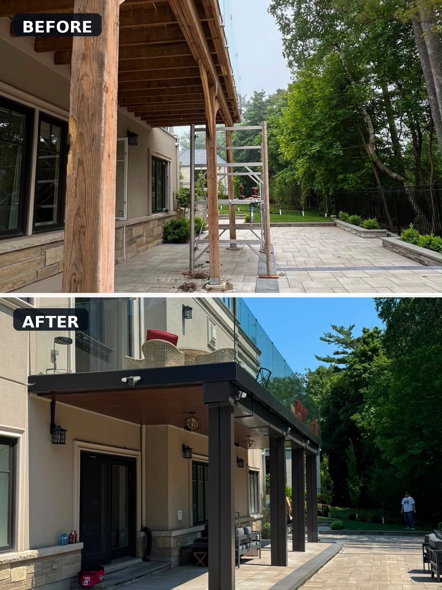 Before and after residential aluminum patio cover transformation